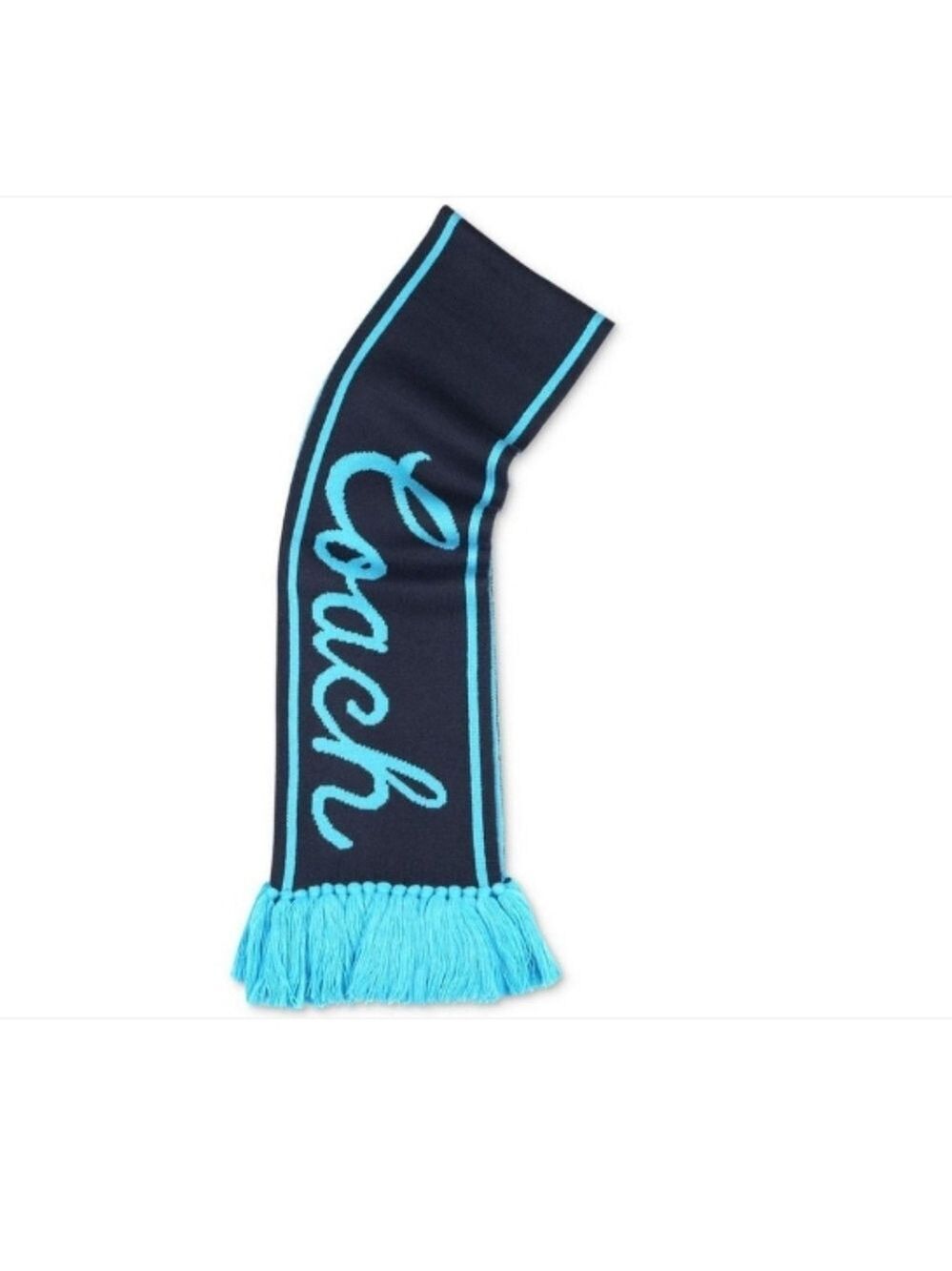 Coach Women's Varsity Logo Knit Fringe-Trim Scarf In Deep Blue NWOT